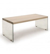 Tavolino salotto in legno bianco frassinato e piano in vetro, tavolini  soggiorno design moderni misura 90x60x41